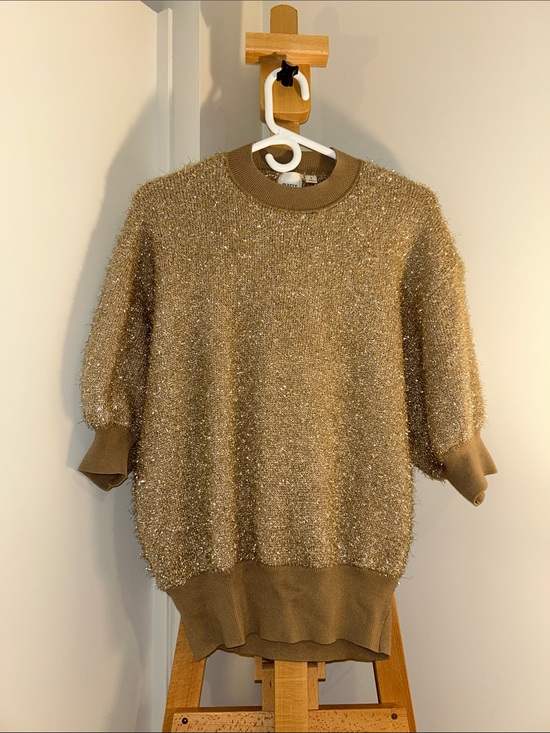 Maeve Sweaters - Maeve Violetta Gold Tinsel Short-Sleeve Crewneck Sweater